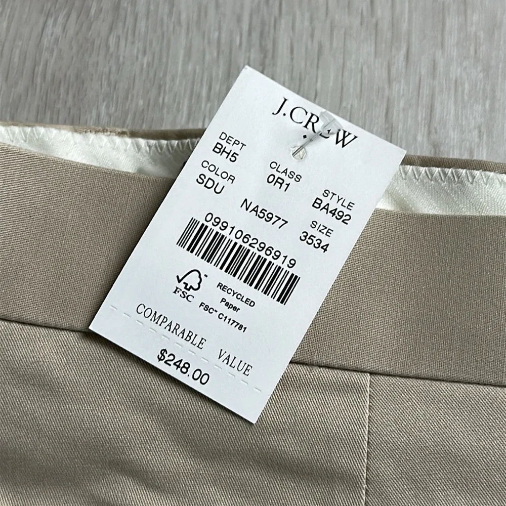 J Crew Thompson Stretch Chino Suit Pant Sandy‎ Dune W35 L34 New With Tags